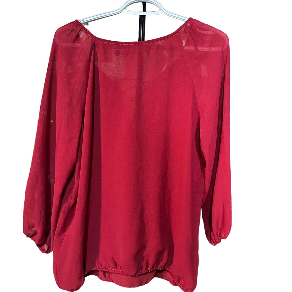 Max Studio Red Ruffled Three Quarter Sleeve Blouse - Picture 4 of 4
